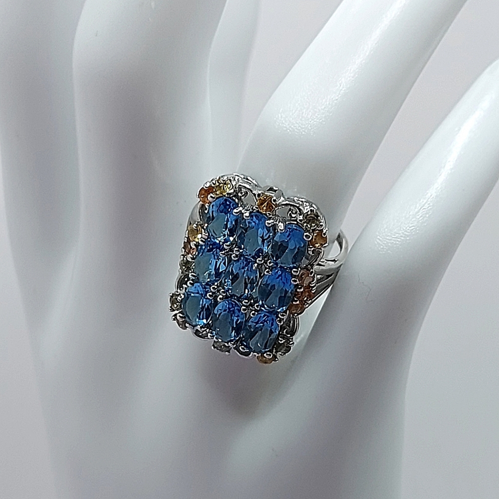 Natural Oval Swiss Blue Topaz 6x4mm  Sapphire 925 Sterling Silver Ring Sz 7‎ - Picture 9 of 13